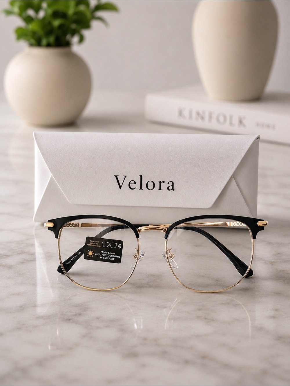 Unisex black and Gold Browline Eyeglasses